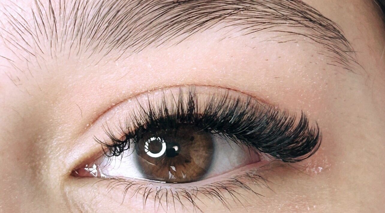Close-up of eye with elegant eyelash extensions at Missmango.lashes (Angelica), Red Deer, Alberta, CA.