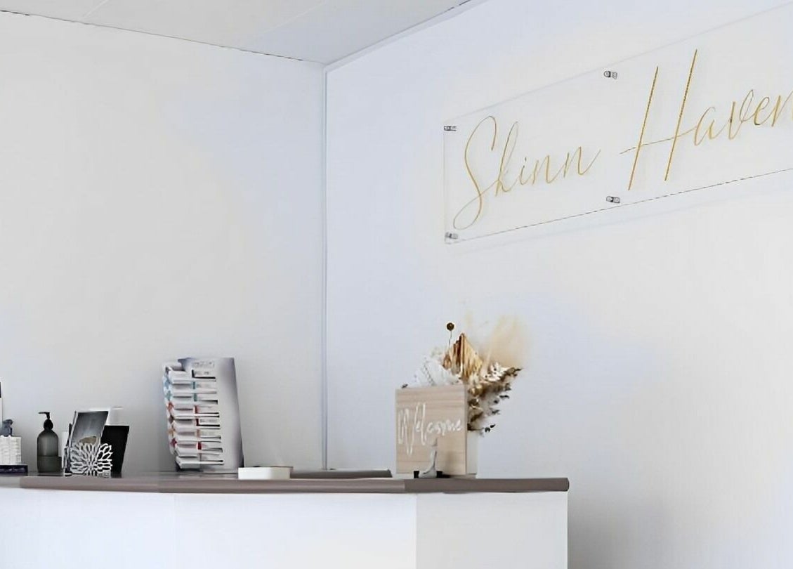 Reception area of Skinn Haven in Penrith, New South Wales, AU with modern decor and welcoming ambiance.