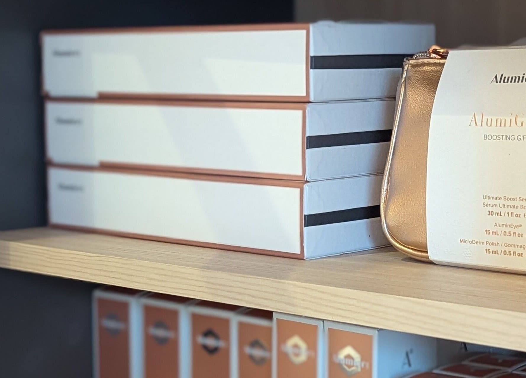 Alumier beauty gift set displayed at Glow Studio by Suzanne Wilson, Musselburgh, Scotland, GB.