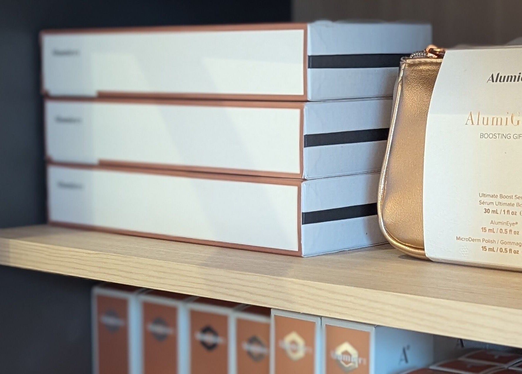 Alumier beauty gift set displayed at Glow Studio by Suzanne Wilson, Musselburgh, Scotland, GB.