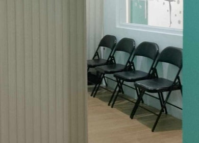 Chairs aligned in the waiting area of Skin Clean Dermatology Clinic, Biñan, Calabarzon, PH.