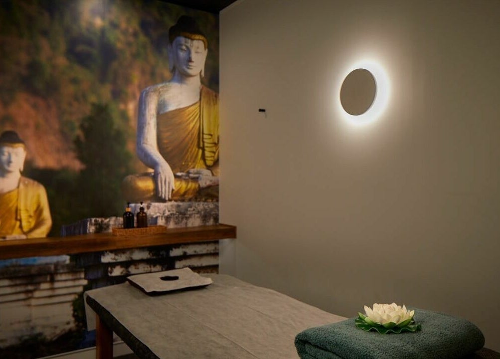 Calming room with Buddha decor at Sabai Thai Massage & Spa in Menai, New South Wales, AU.