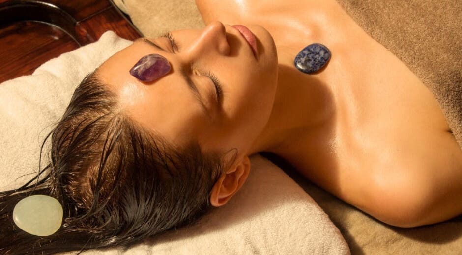Relaxation therapy with healing crystals at Wellness Sanctuary-Mossley, Mossley, England, GB.