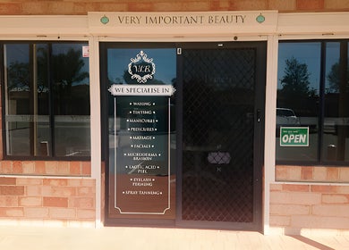 Entrance of V.I.B. Very Important Beauty in Balcatta, Western Australia, AU, showcasing services offered.