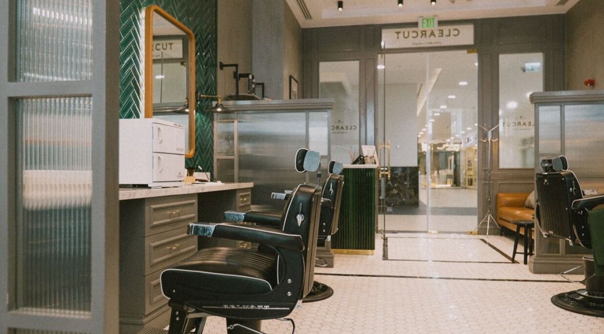 Interior of Clearcut Barber Shop - Manarat Lusail with chic chairs in Lusail, Al Daayen, QA.