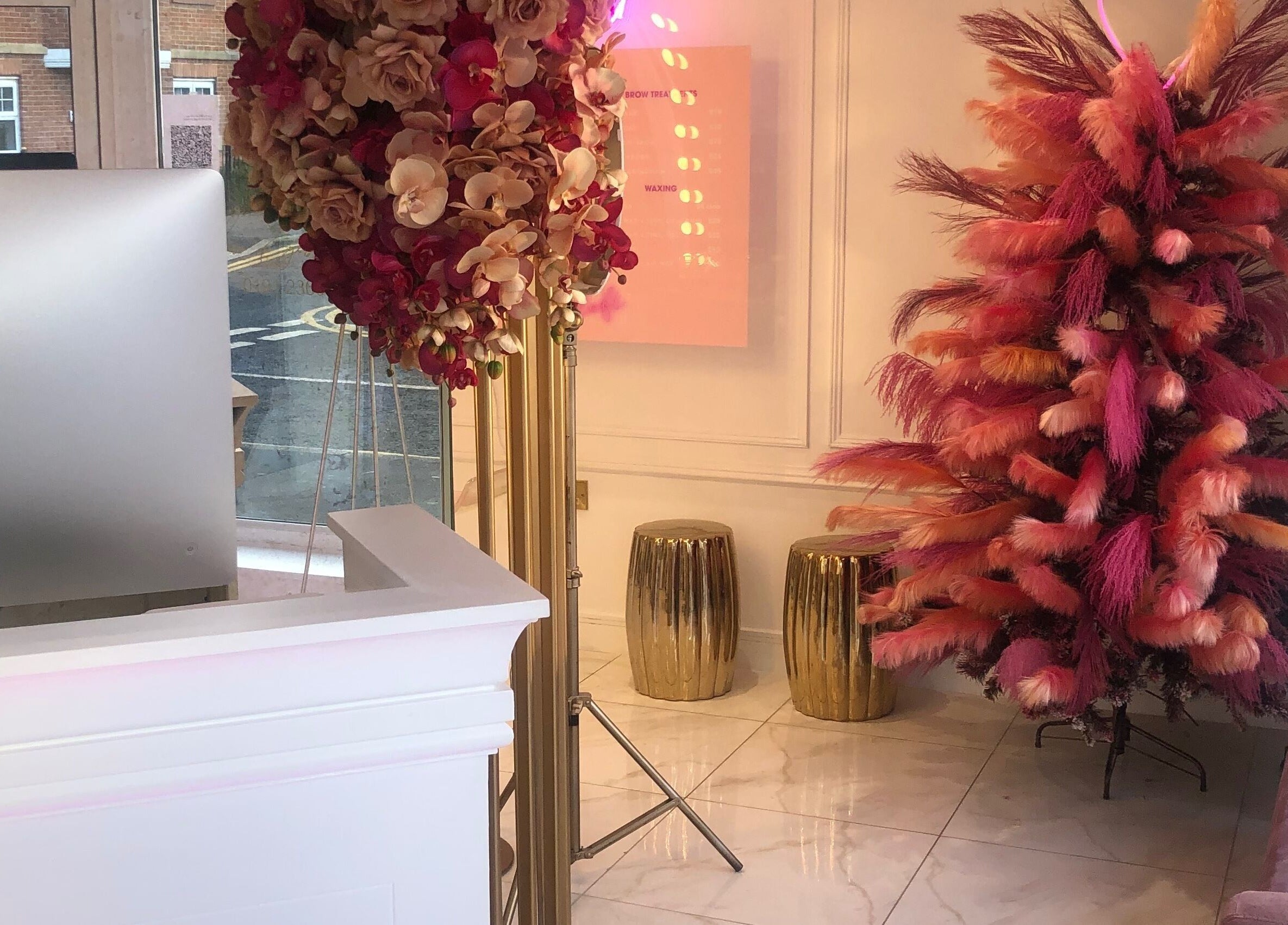 Elegant reception at The Lashloft, featuring pink decor in Newcastle upon Tyne, England, GB.