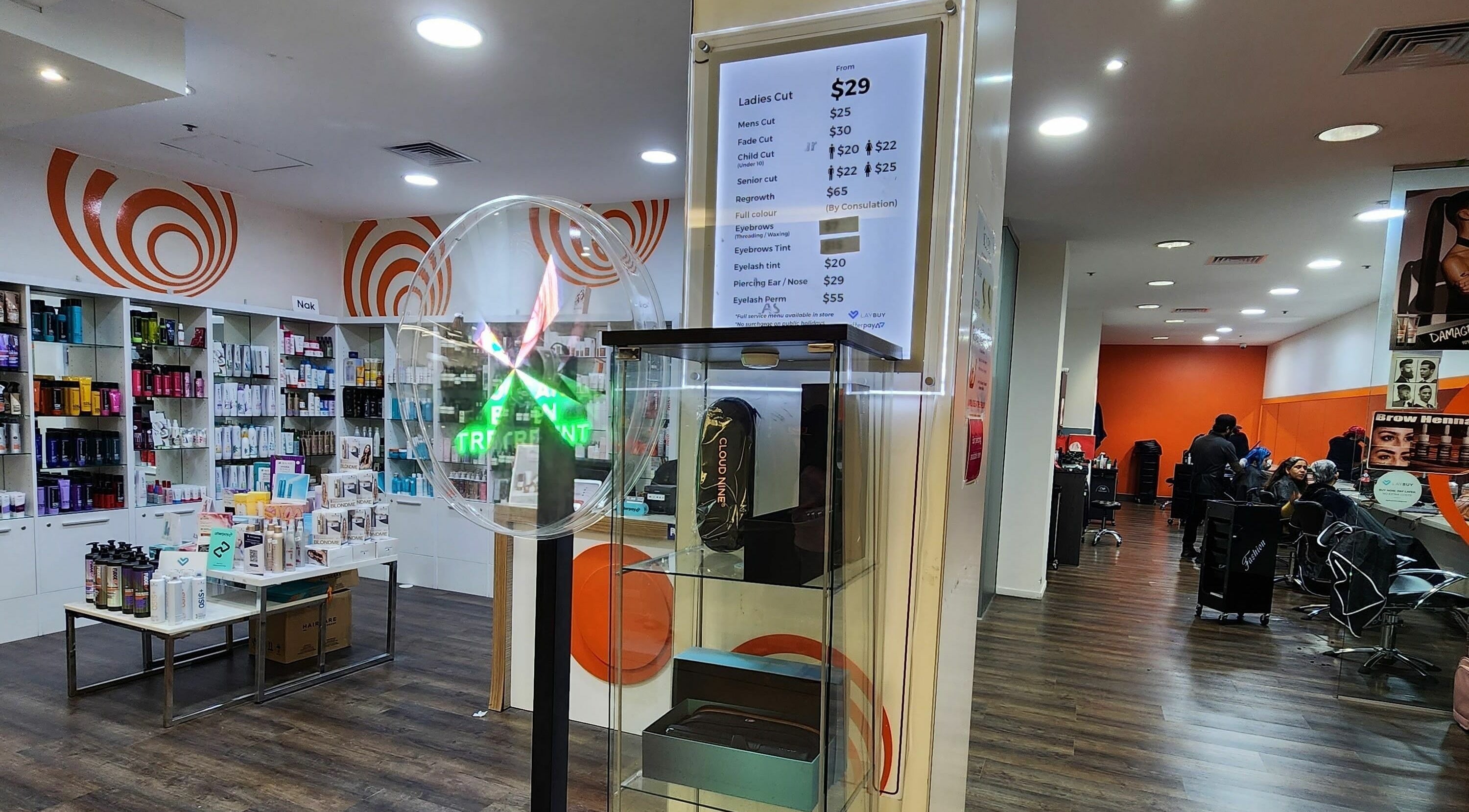 Interior of Kess Hair & Beauty St. Lukes, Auckland, NZ with beauty products and salon services displayed.