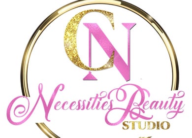Necessities Beauty Studio logo in pink and gold. Located in Mandeville, Manchester Parish, JM.