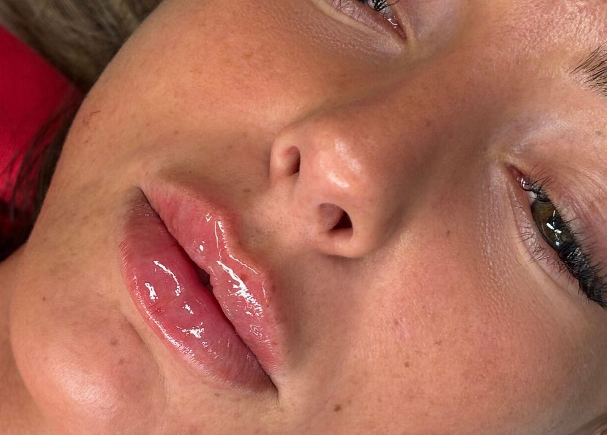 Close-up of shiny, hydrated lips at Sculpt Nails & Aesthetics, Warrington, England, GB.