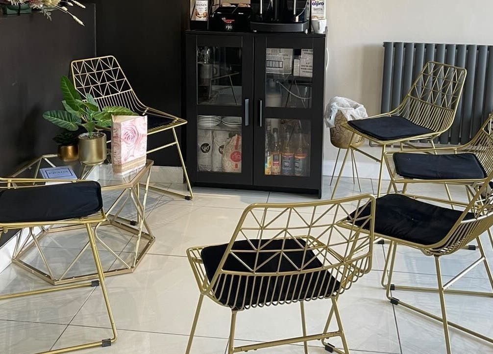 Elegant waiting area in The Mix Up, Cannock, England, GB with stylish chairs and modern decor.