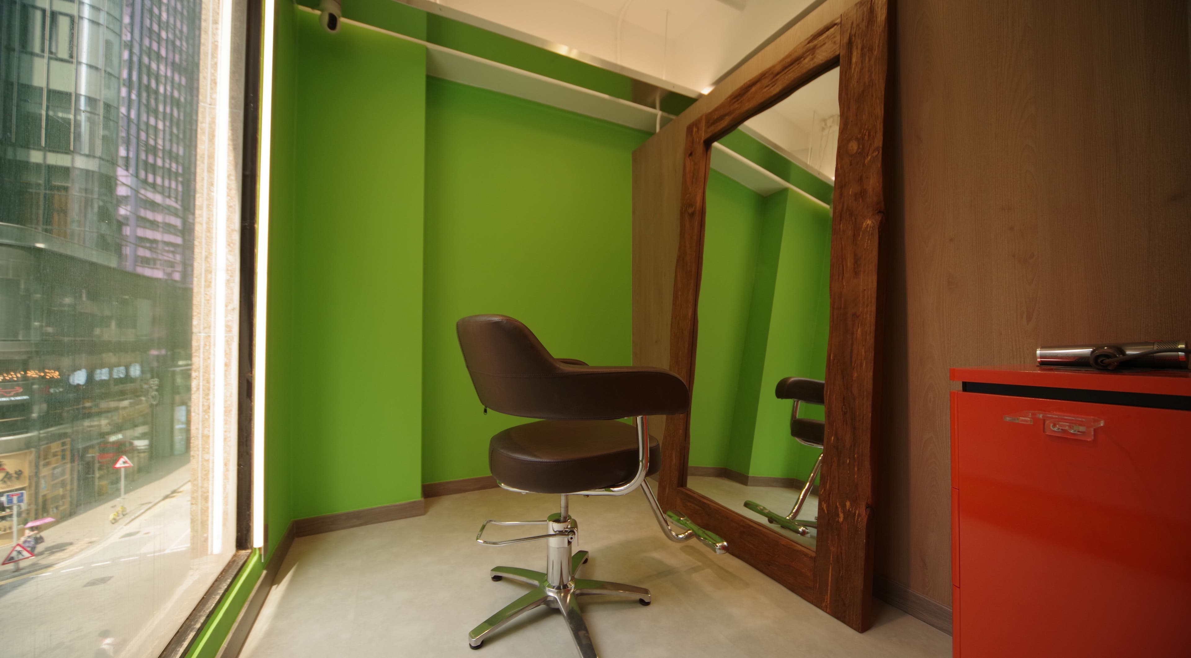 Elegant salon chair and mirror at Causeway Bay Branch, Hong Kong Island, Hong Kong Island, HK.