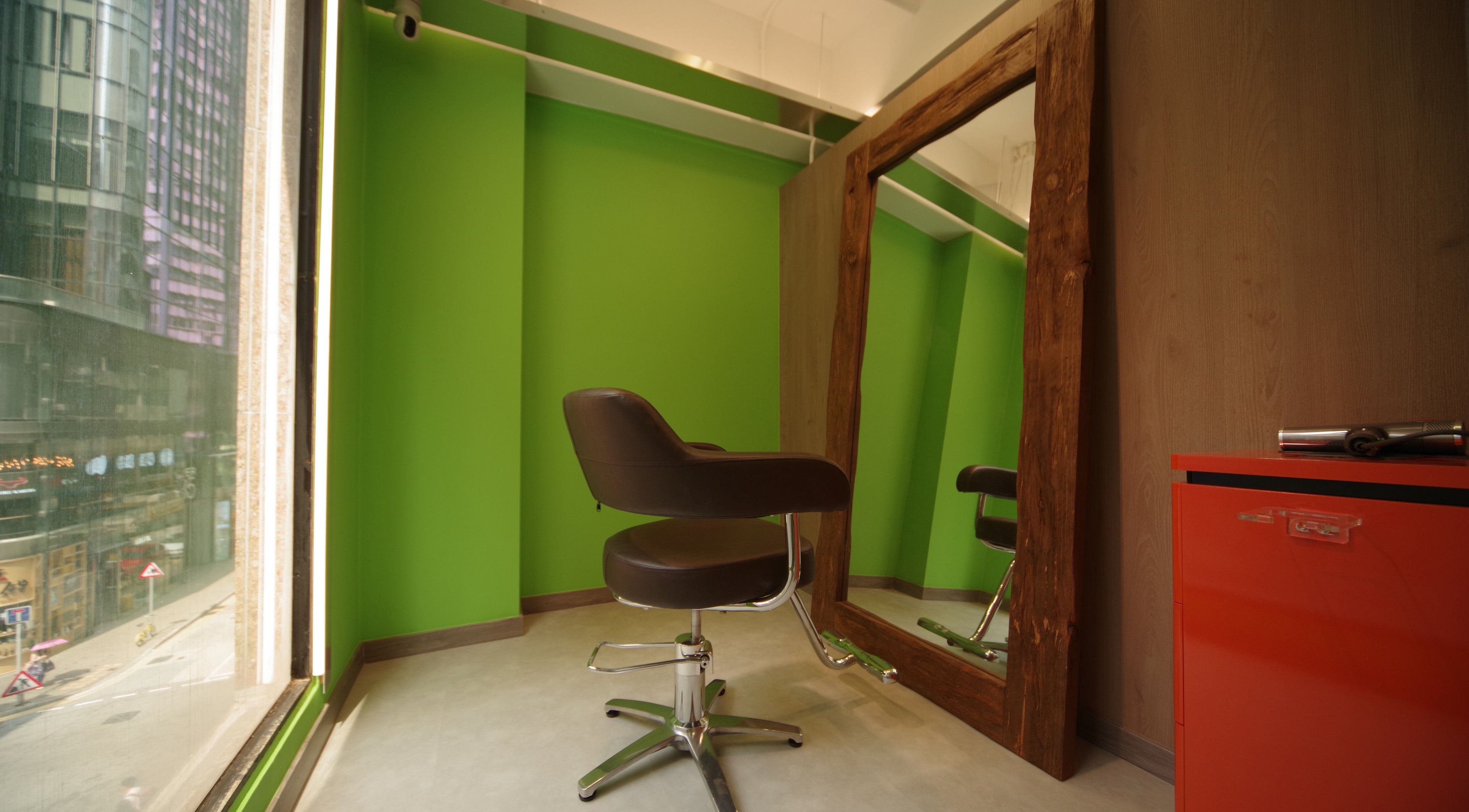 Elegant salon chair and mirror at Causeway Bay Branch, Hong Kong Island, Hong Kong Island, HK.