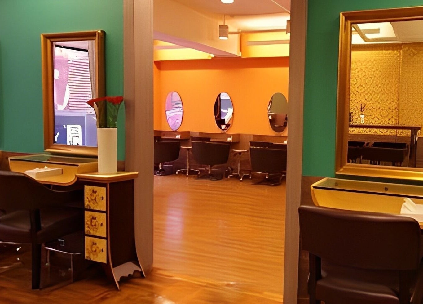 Stylish salon interior at Causeway Bay Branch, Hong Kong Island, showcasing chic setups and vibrant decor.