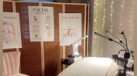 Tranquil treatment room at Rhijuvenate Skin & Healing in Royston, England, GB with soothing lighting and facial care decor.