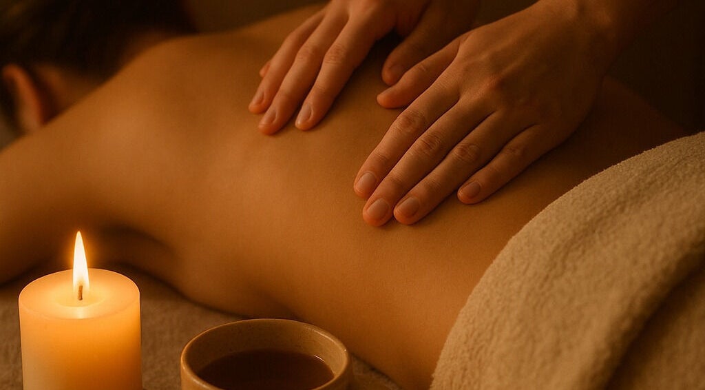 Relaxing massage at Dragonfly Therapy, London, GB, featuring calming candlelight and expert hands.