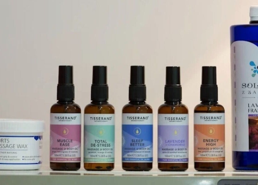 Aromatherapy oils and massage products at Dragonfly Therapy, London, GB enhance relaxation and wellness experiences.