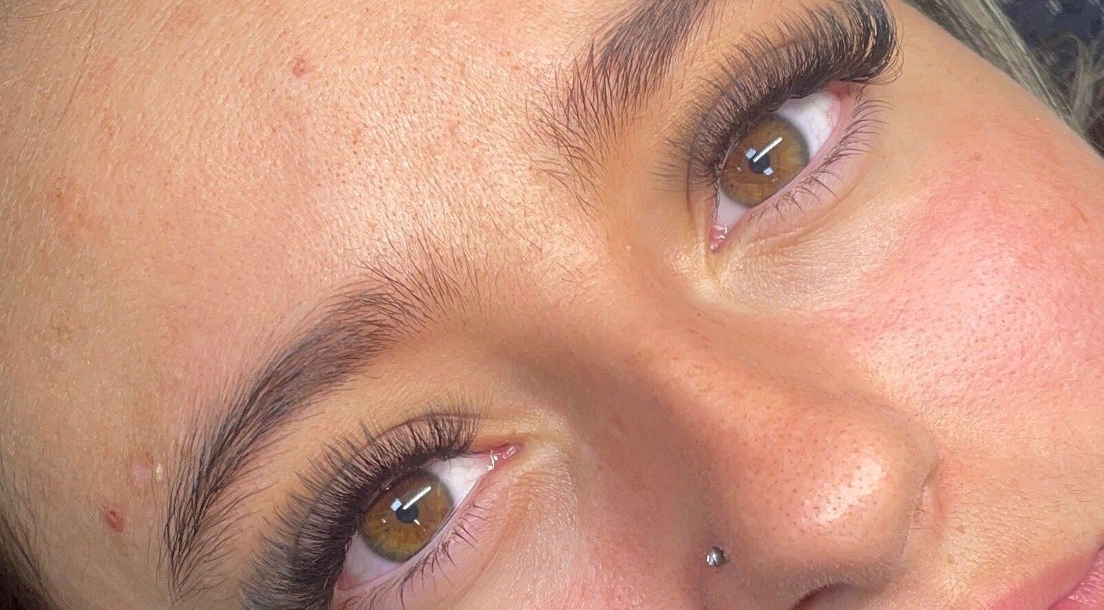 Close-up of expertly done eyelash extensions at NR Beauty Lounge, Birtley, England, GB.