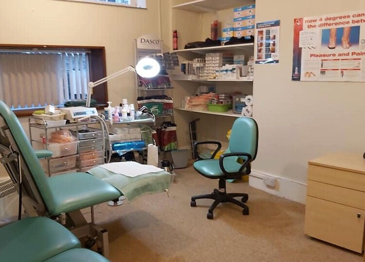 Interior of Pods Footcare Specialists in Beccles, England, GB, showcasing a neatly arranged footcare treatment room.