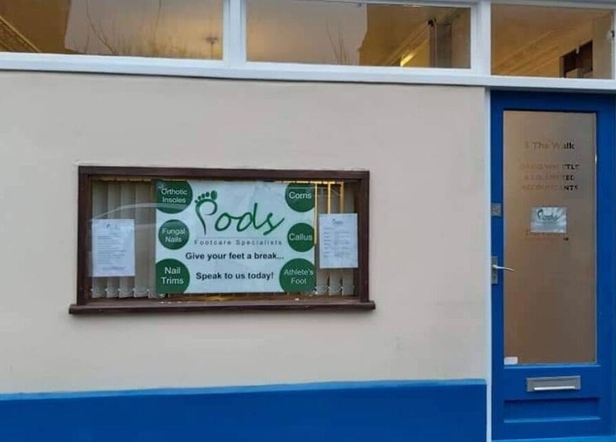 Front view of Pods Footcare Specialists, located in Beccles, England, GB, showcasing the clinic entrance.