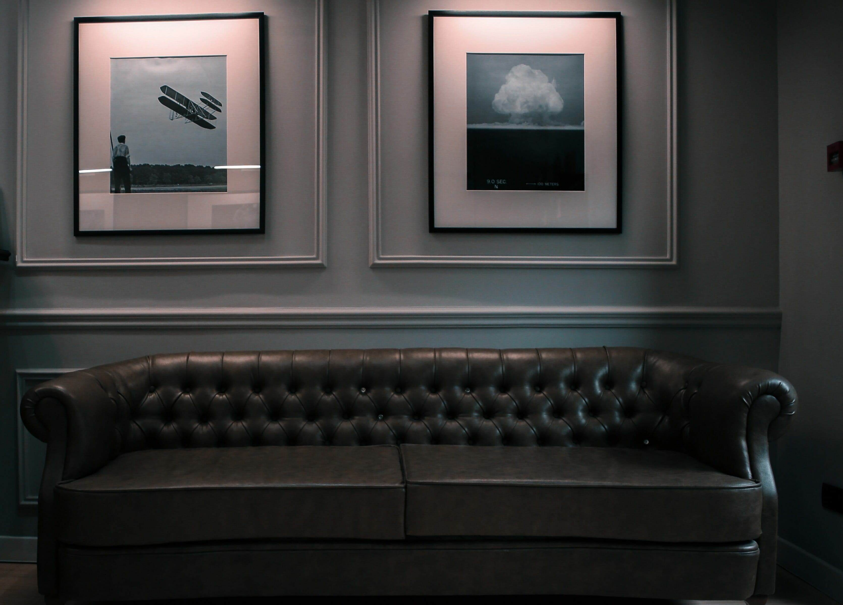 Elegant leather sofa with art on the wall at Paragon, Yerevan, Yerevan, AM.