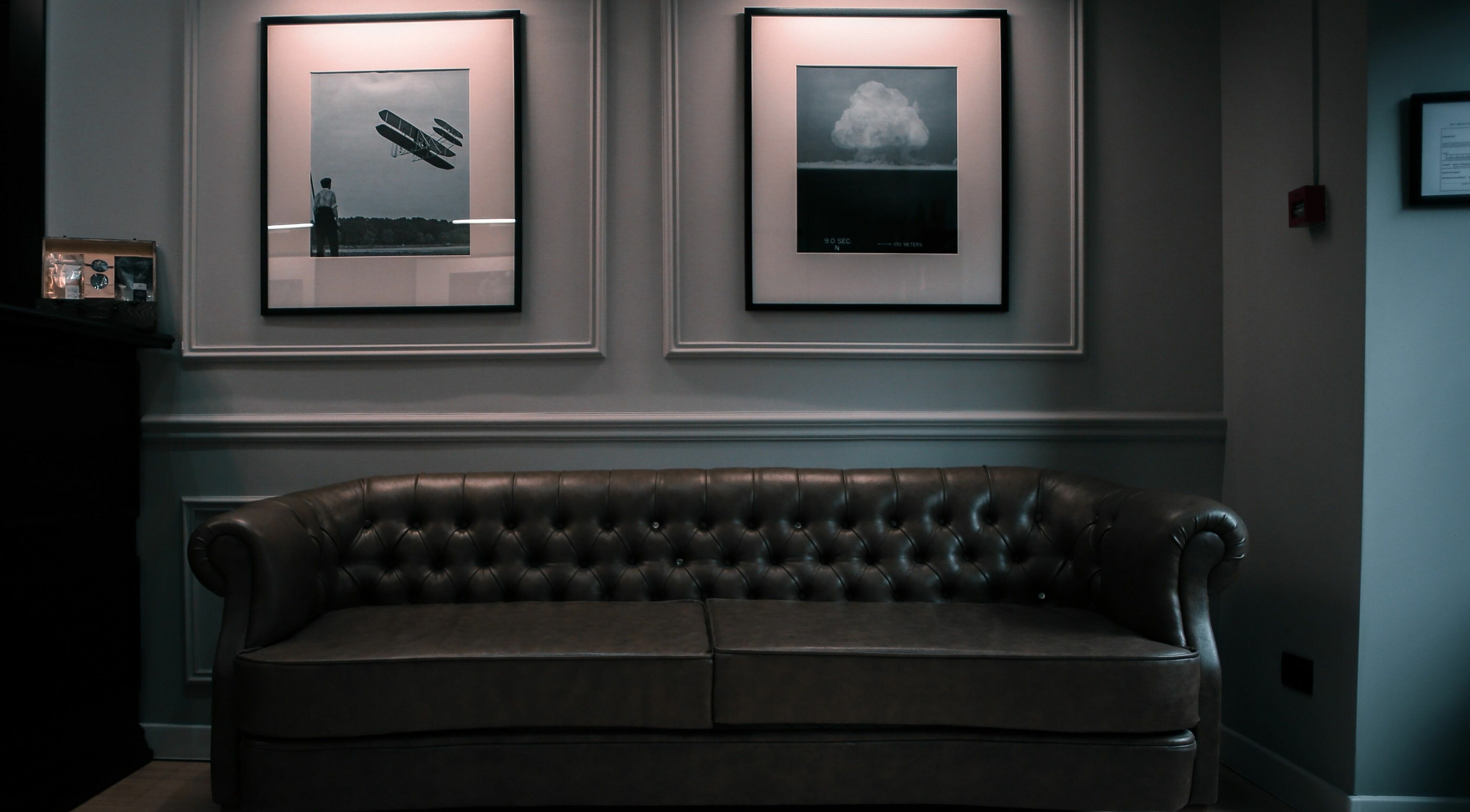 Elegant leather sofa with art on the wall at Paragon, Yerevan, Yerevan, AM.