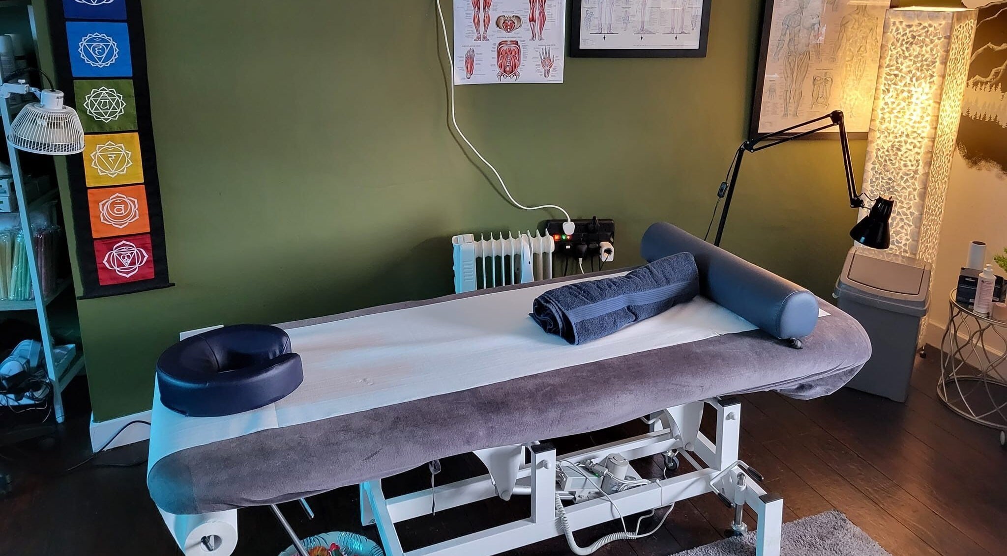 Calming therapy room at Macroom Massage and Holistic Clinic, County Cork, County Cork, IE, with massage bed.