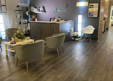 Elegance cosmetic reception area, stylish decor in Markham, Ontario, CA for beauty and wellness.