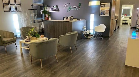 Elegance cosmetic reception area, stylish decor in Markham, Ontario, CA for beauty and wellness.