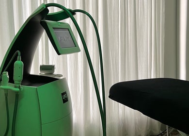 Advanced treatment machine at Saunapod in Falmouth, England, GB; modern wellness technology.