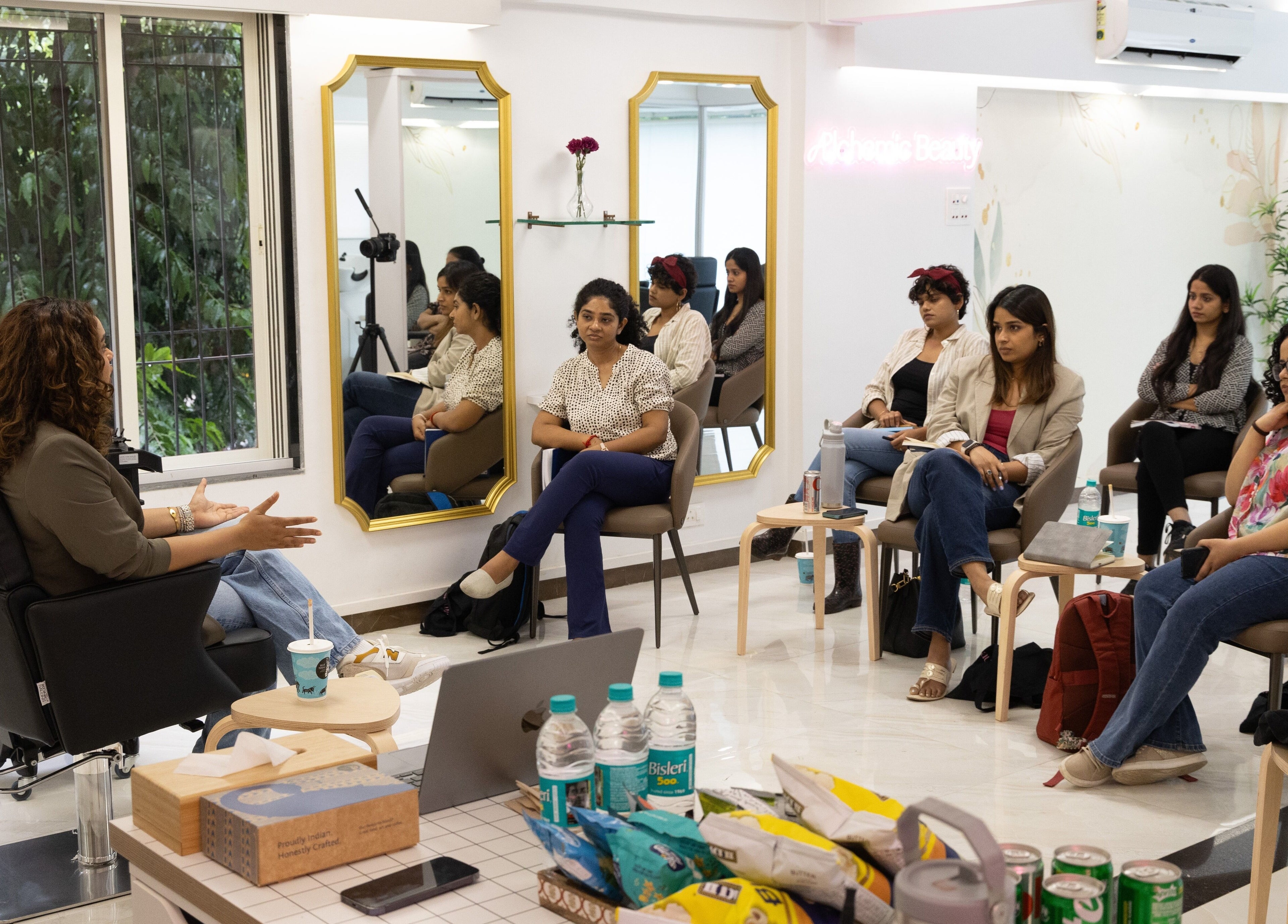 Workshop at Alchemic Beauty Studio Chennai with participants engaged, Chennai, Tamil Nadu, IN.