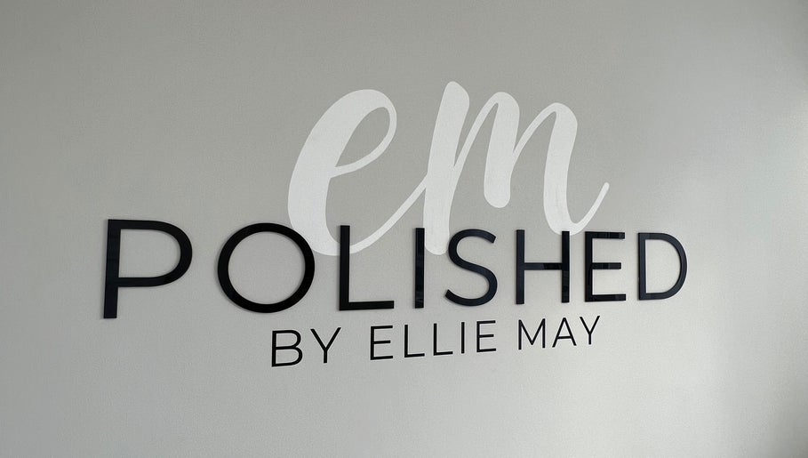 Elegant signage of POLISHED BY ELLIE MAY at Clacton-on-Sea, England, GB.