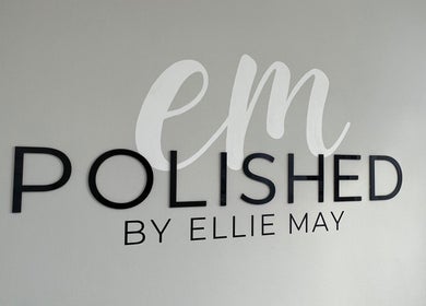 Elegant signage of POLISHED BY ELLIE MAY at Clacton-on-Sea, England, GB.