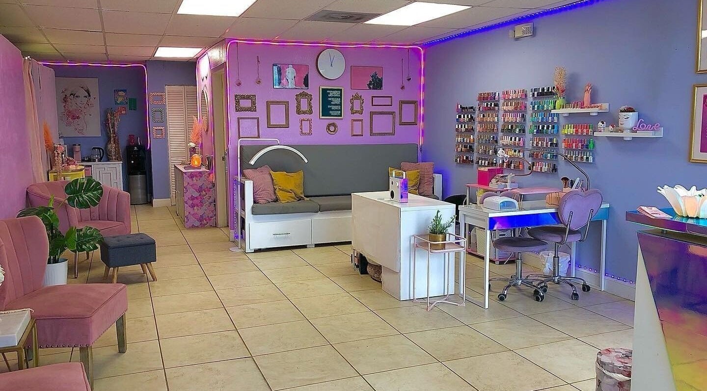 Mercy For My Skin in Miami, Florida, US, features a colorful, cozy interior with nail stations and plush seating.