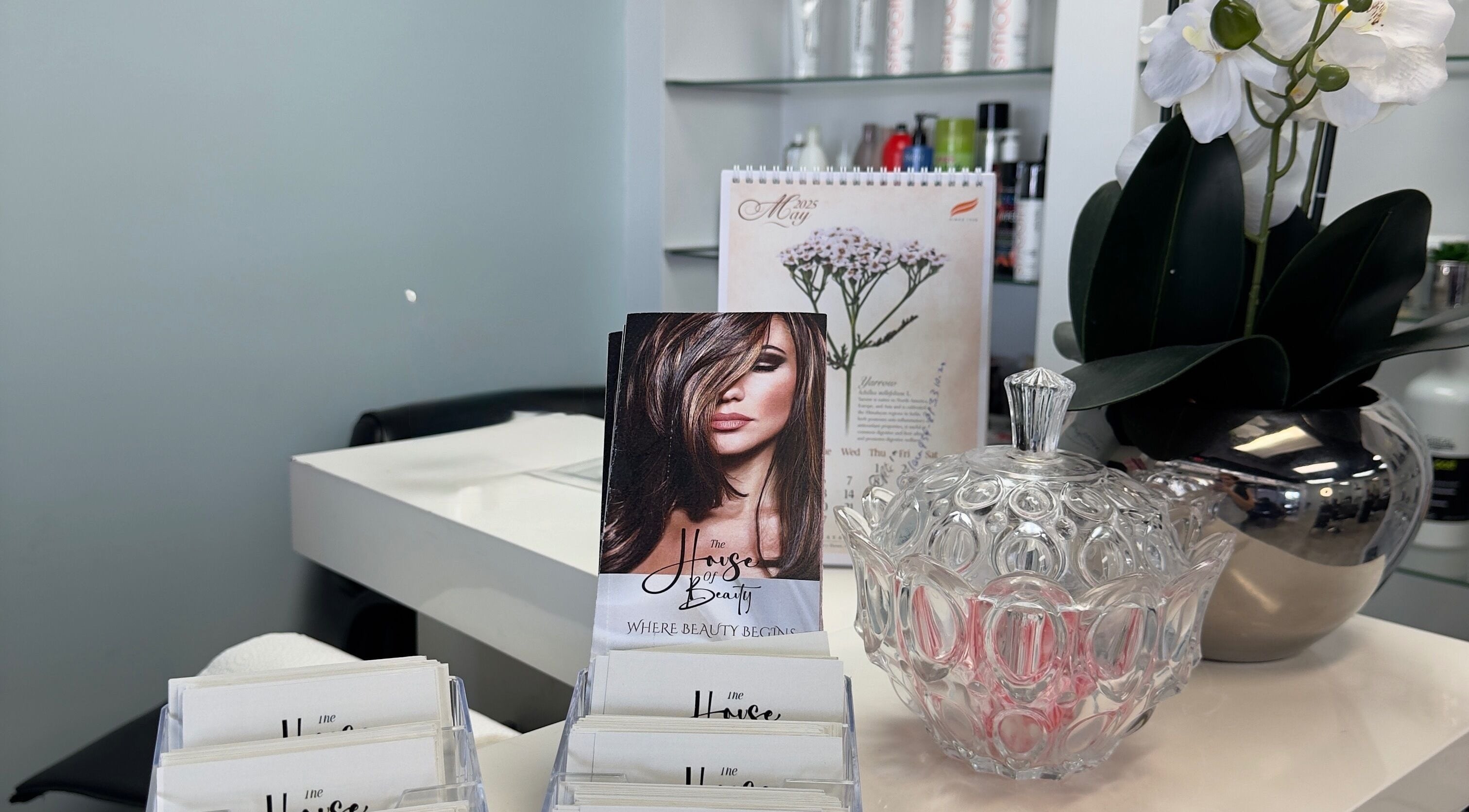 Display at The House of Beauty in George Town, KY featuring chic decor and beauty products.