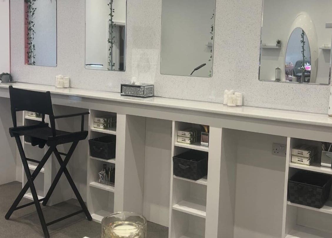 Makeup station with mirror at Elysium Beauty Limited, Castletown, GB. Elegant beauty and wellness setup.