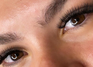 Close-up of professionally styled lashes at Veiled Beauty Bar, Woodridge, Queensland, AU.