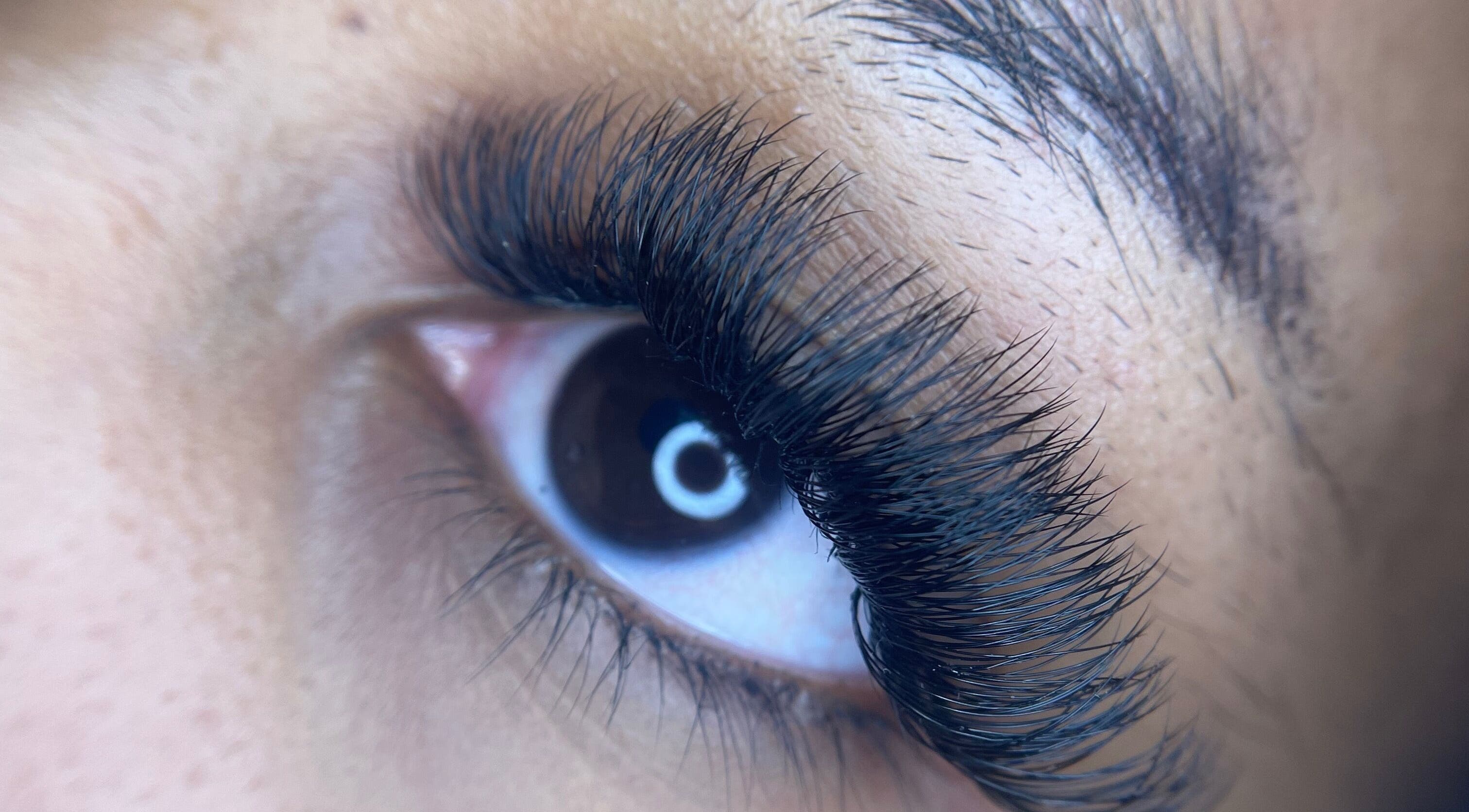 Close-up of styled eyelashes at Veiled Beauty Bar, Browns Plains, Queensland, AU.