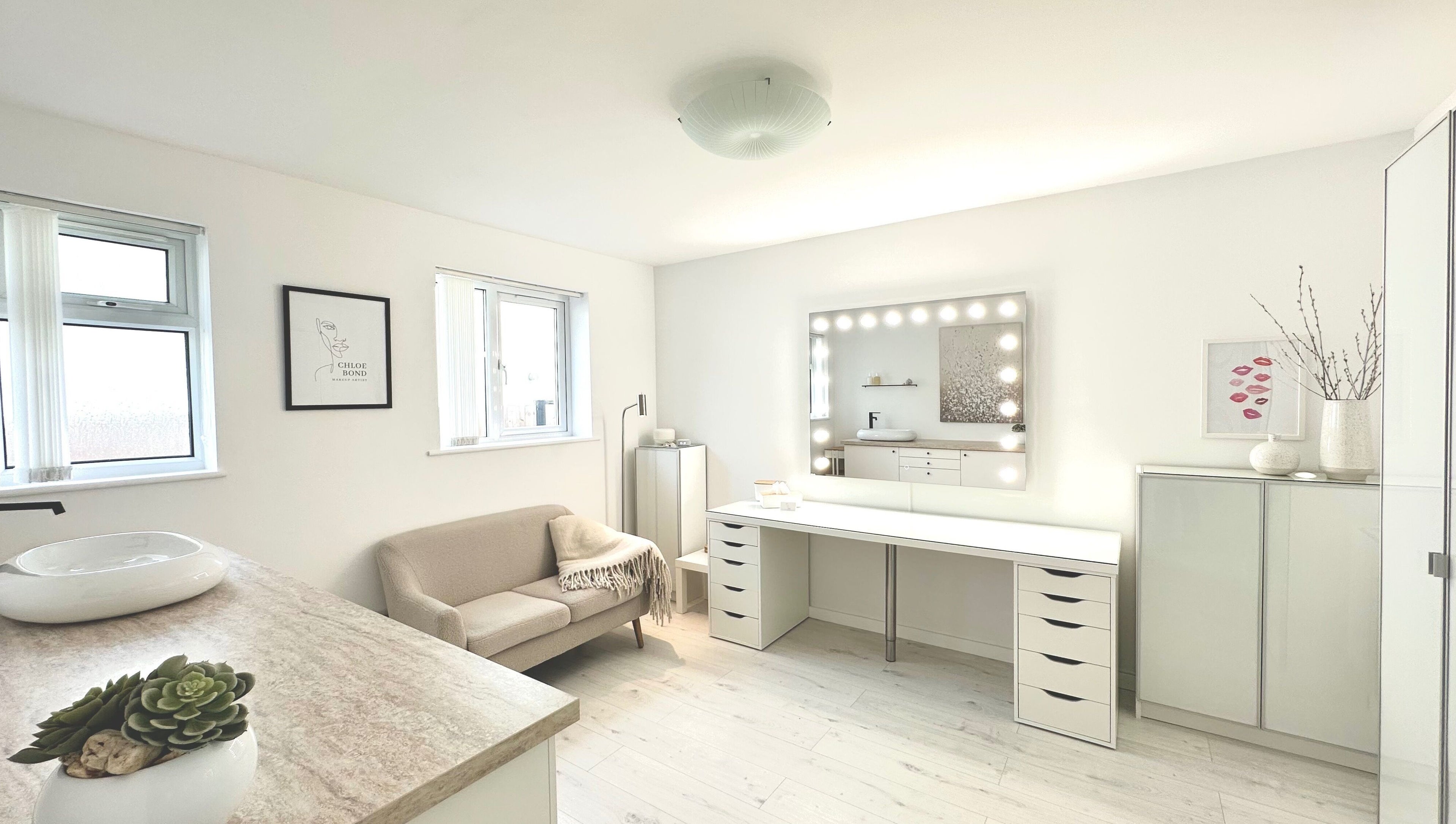 Chloe Bond MUA chic beauty studio with elegant decor in Barnstaple, England, GB.