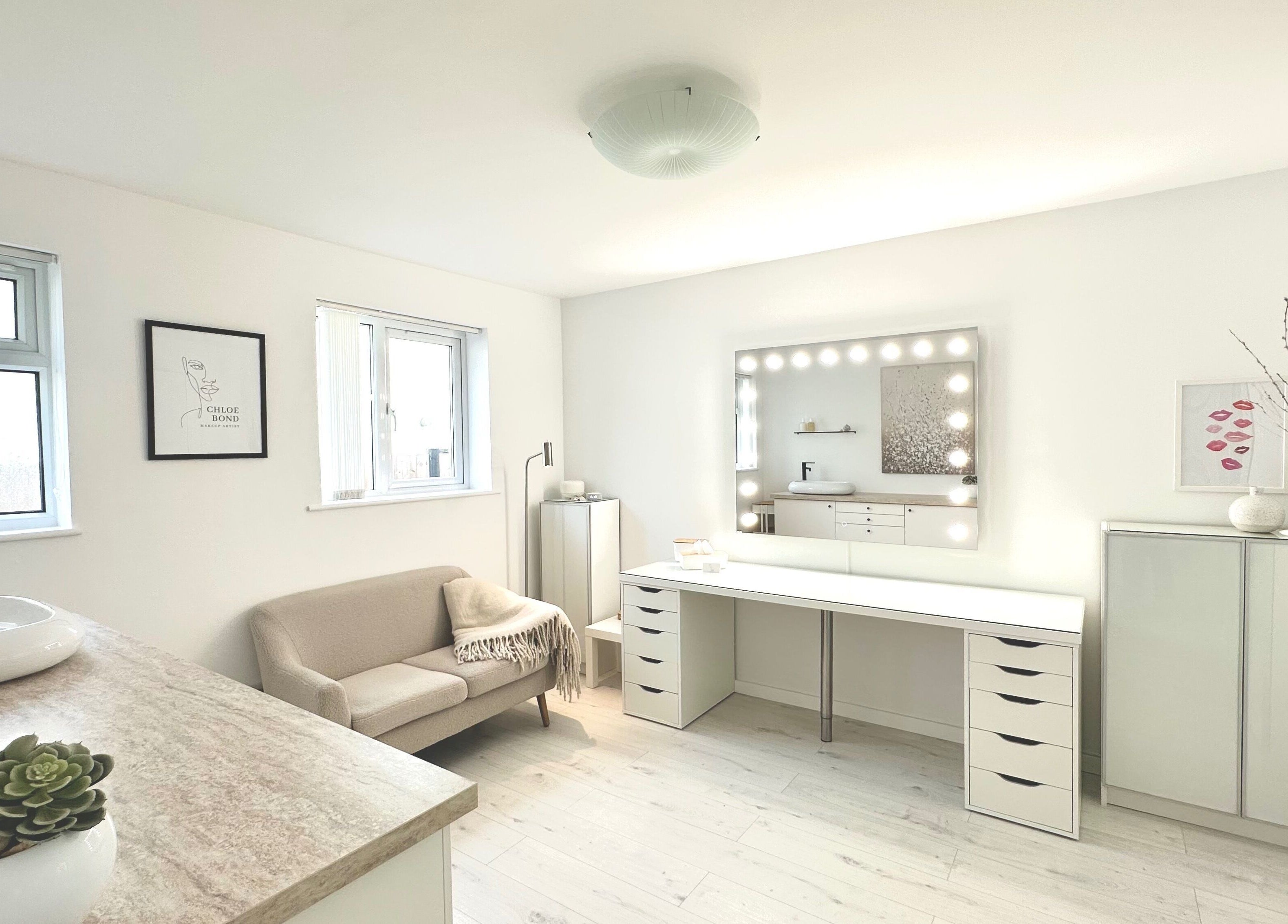 Chloe Bond MUA chic beauty studio with elegant decor in Barnstaple, England, GB.