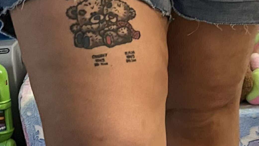 A detailed bear tattoo on a leg at Spray&Glow Leeds, showcasing creative tattoo artistry in Leeds, England, GB.