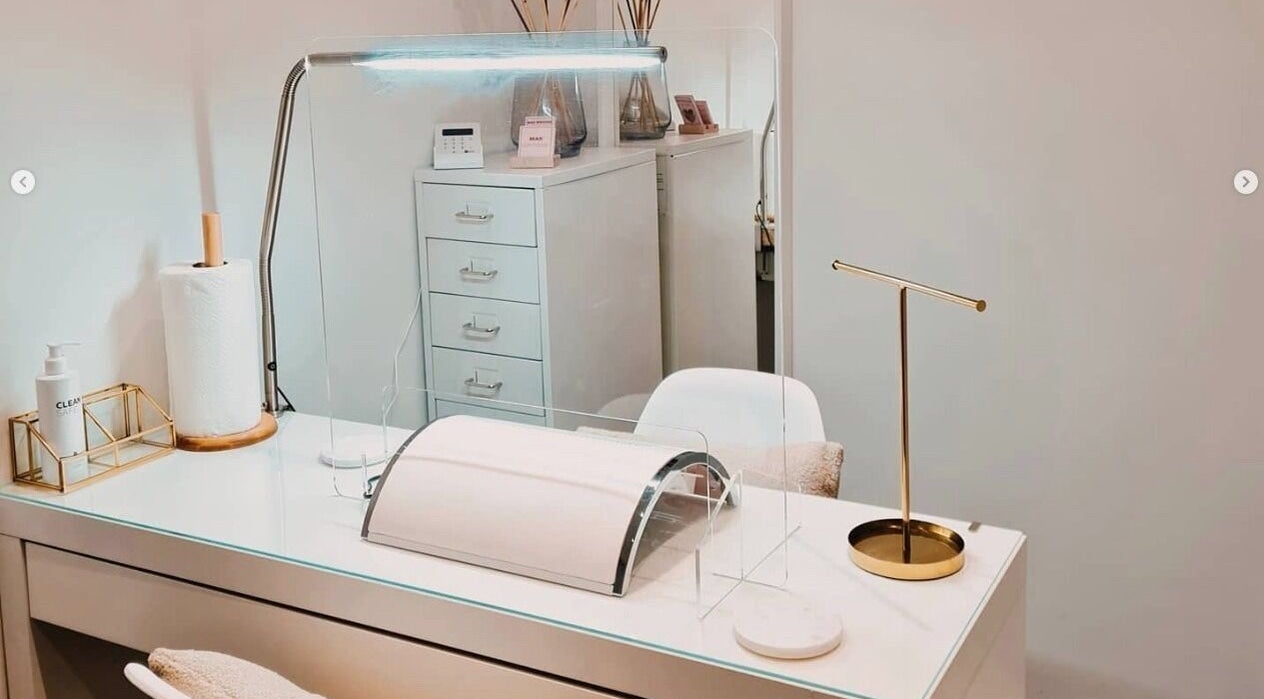 Stylish nail station at Mae Brogan Nails- Baker Miller, Portsmouth, England, GB, featuring a modern, clean design.