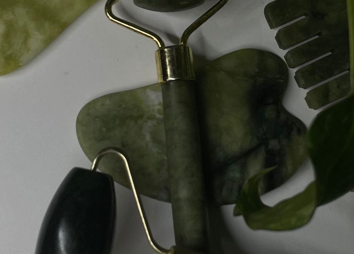 Jade roller and accessories at Jade Aesthetics Spa, Cambridge, Ontario, CA. Enhance your beauty regimen.