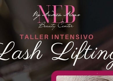 Cartel de taller intensivo de Lash Lifting en NEB Beauty Center, Tartagal, Salta, AR.