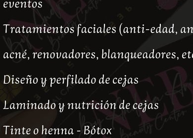 Lista de tratamientos faciales y de cejas en NEB Beauty Center, Tartagal, Salta, AR.