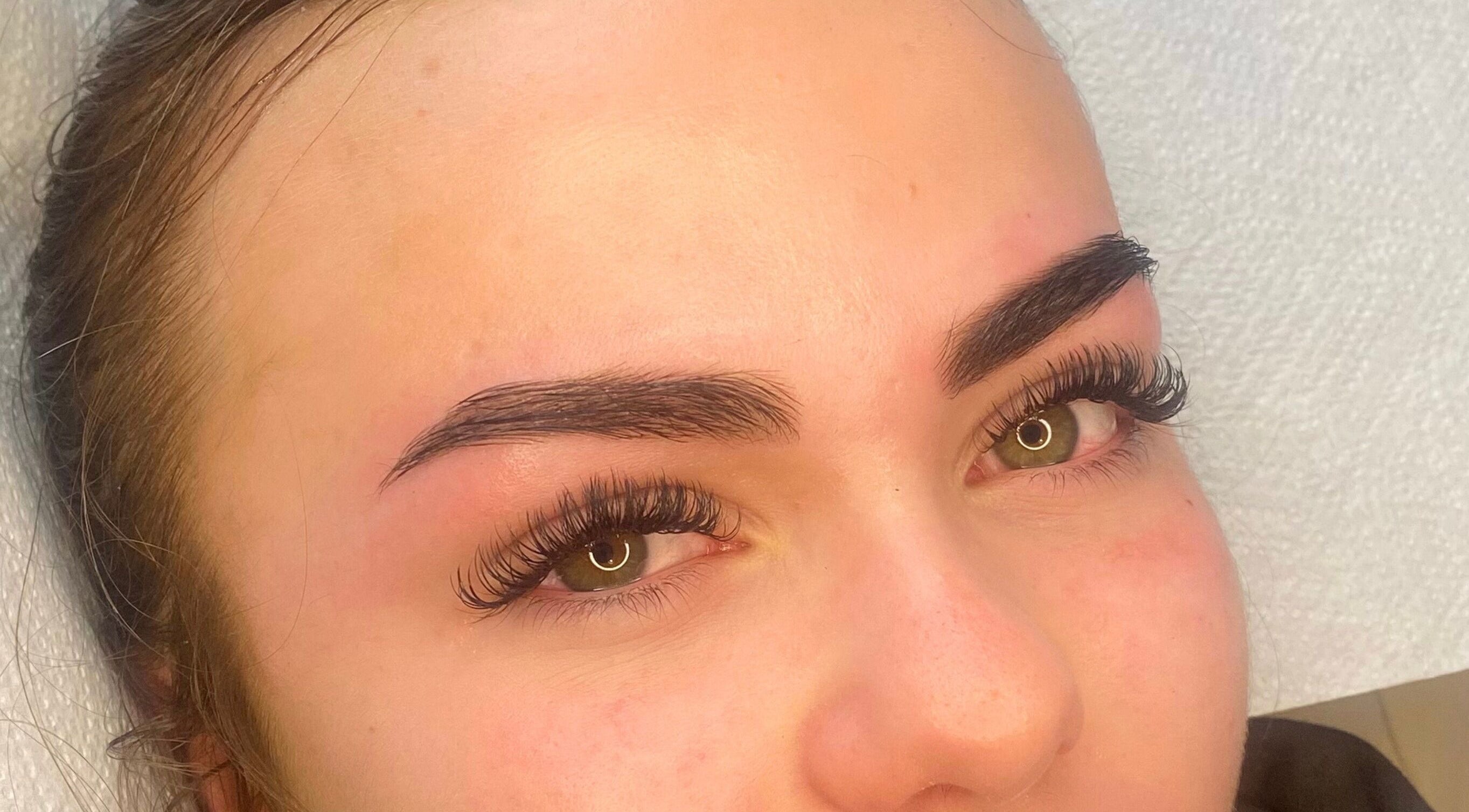 Close-up of expertly styled lashes and brows at Lori's Lashes, Whitley Bay, England, GB.