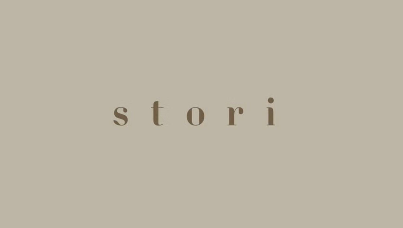 STORI logo on taupe background, representing the beauty venue in Birmingham, England, GB.