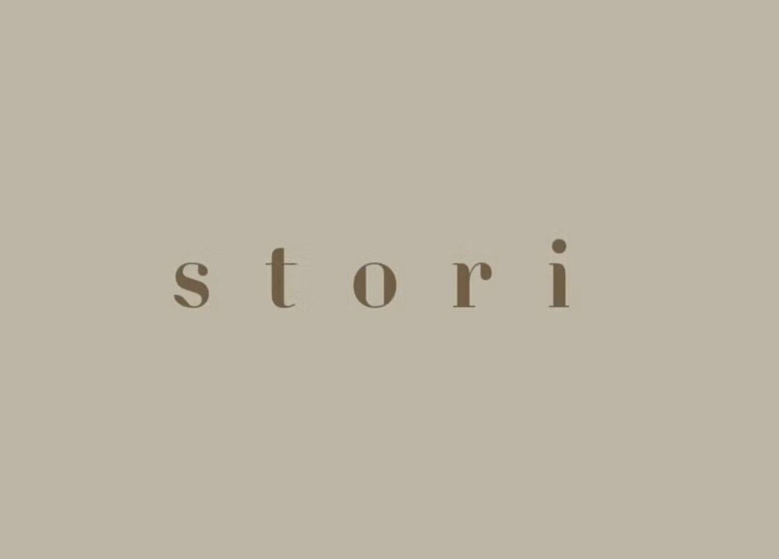 STORI logo on taupe background, representing the beauty venue in Birmingham, England, GB.