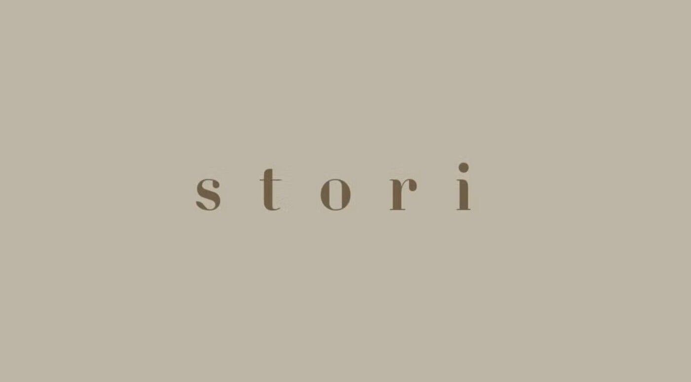 STORI logo on taupe background, representing the beauty venue in Birmingham, England, GB.