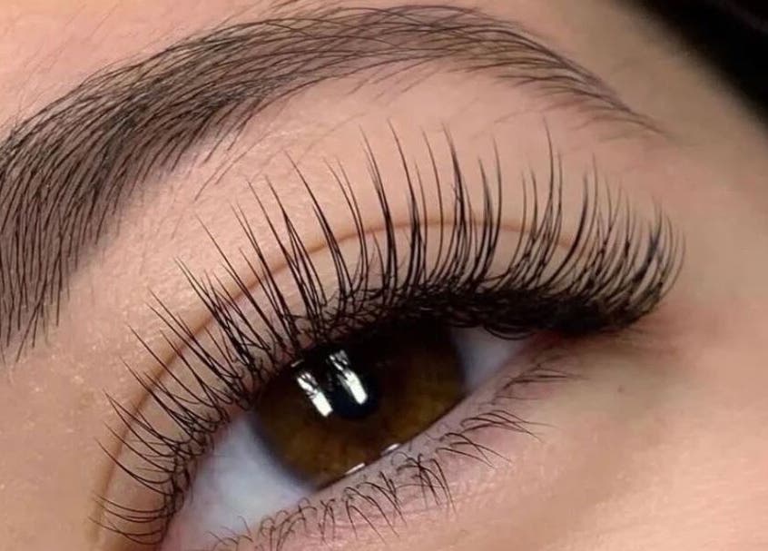 Close-up of elegant eyelash extensions at Pristine BrowLashes Professional, London, England, GB.