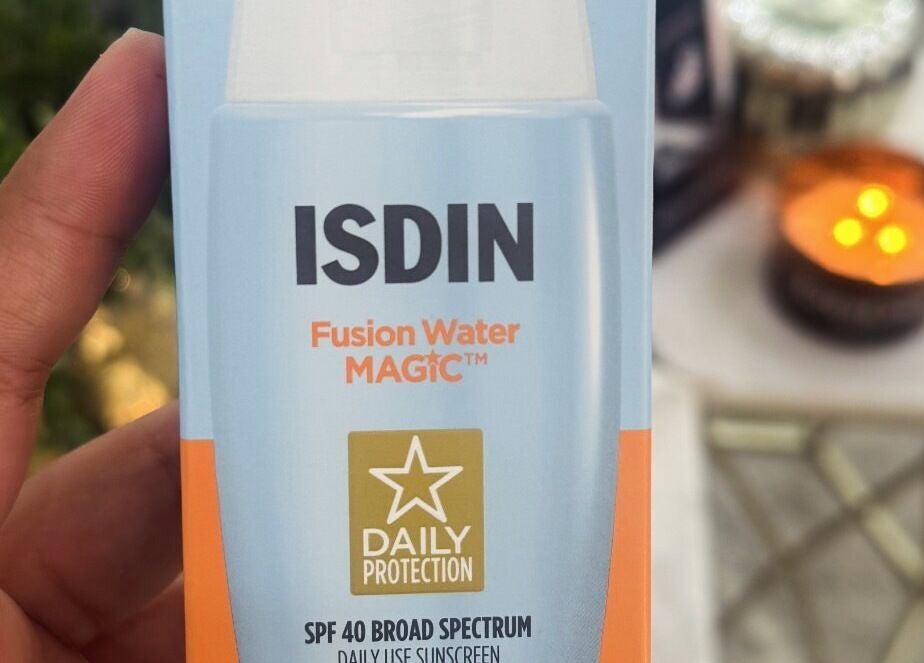 Close-up of ISDIN sunscreen bottle at Bliss Spa & Wellness, San Juan, San Juan, PR.